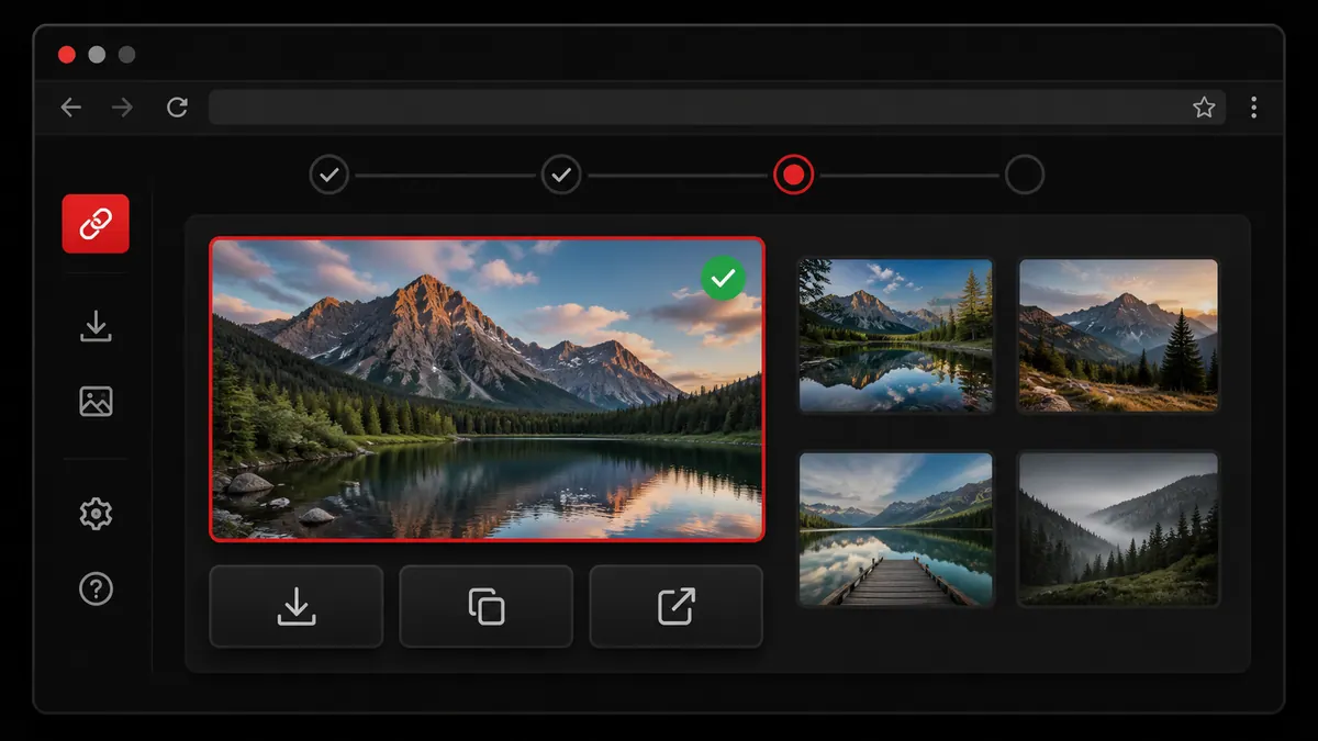 Selected high-resolution YouTube thumbnail with download, copy link, and open original actions